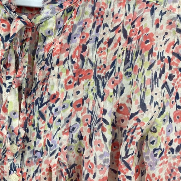 LC Lauren Conrad Button Front Floral Print Tie Front Roll-Up Sleeve Blouse - Picture 6 of 9